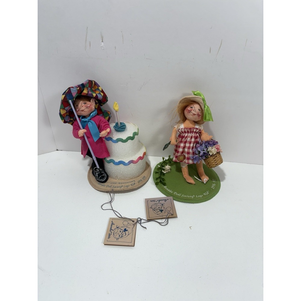 2 Vintage Annalee Dolls Little Mae Flower Doll, 15th Anniversary Doll